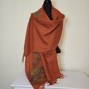 Coldwater Creek Shawl Wrap Paisley Orange Green Floral